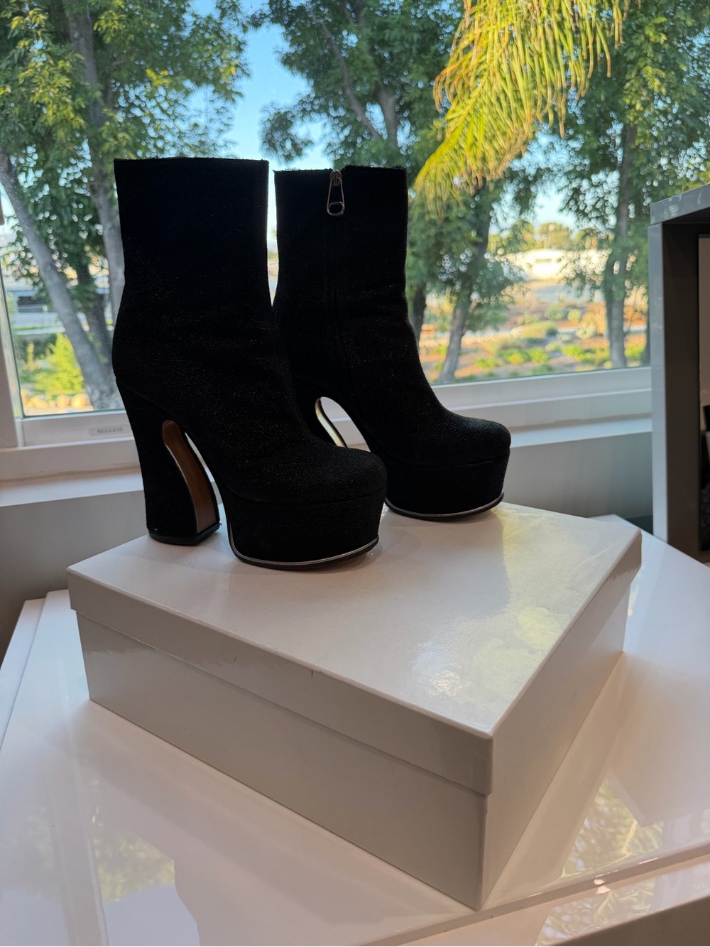 Maison Martin Margiela Black Suede Platform Ankle Boots